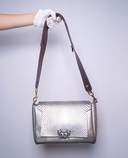 Space Invaders Crossbody, &pound;220, Handbags, Silver, Python, Front view